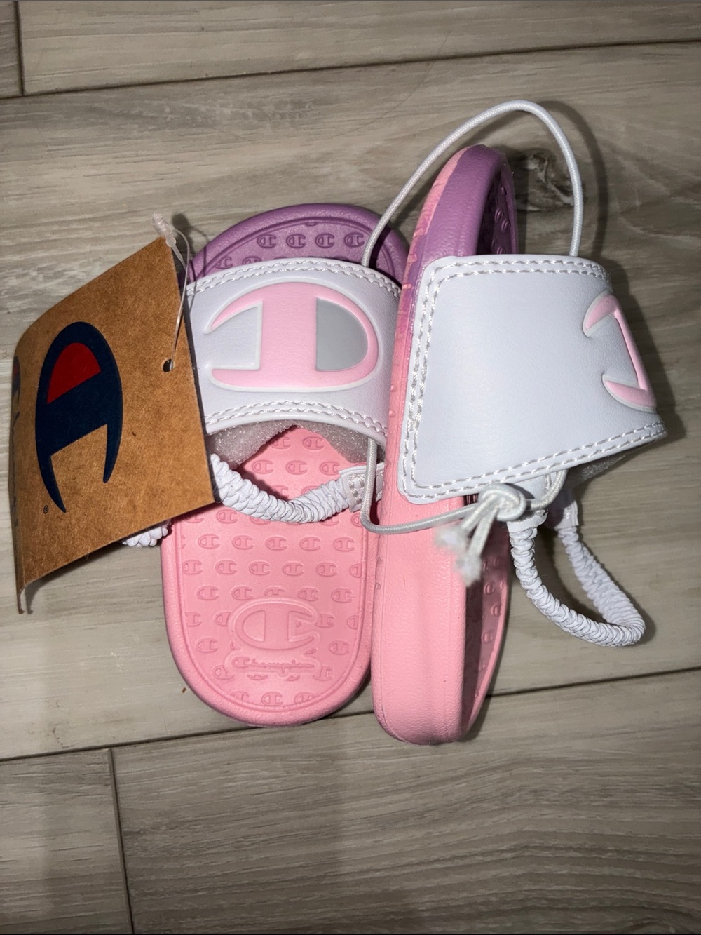 🩵 Champion Kids Pink & Purple Slide Sandals with White Strap